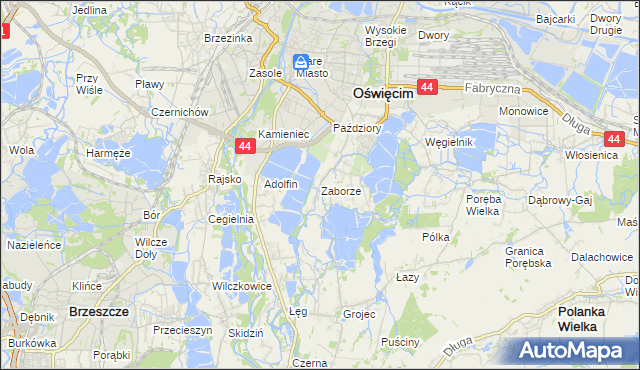 mapa Zaborze gmina Oświęcim, Zaborze gmina Oświęcim na mapie Targeo