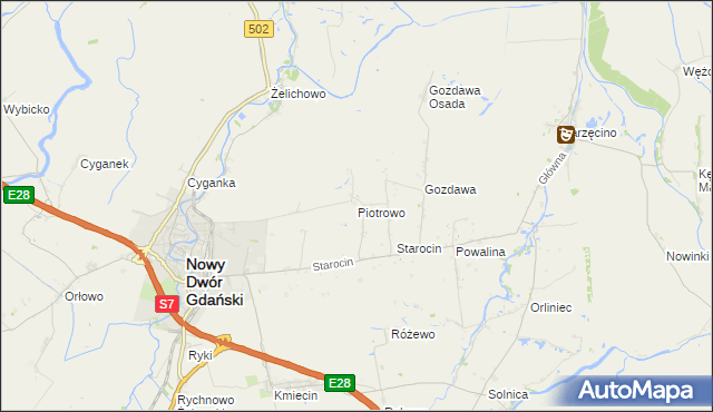 mapa Piotrowo gmina Nowy Dwór Gdański, Piotrowo gmina Nowy Dwór Gdański na mapie Targeo