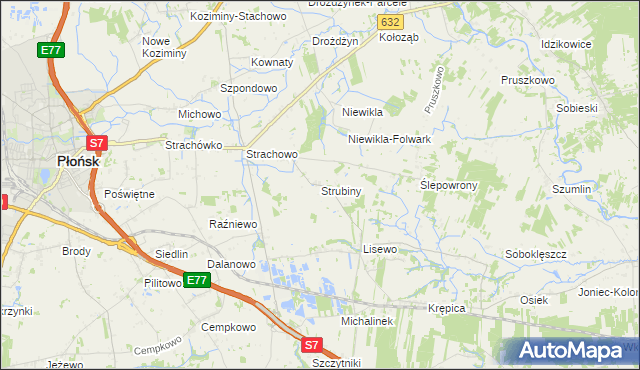 mapa Strubiny gmina Płońsk, Strubiny gmina Płońsk na mapie Targeo