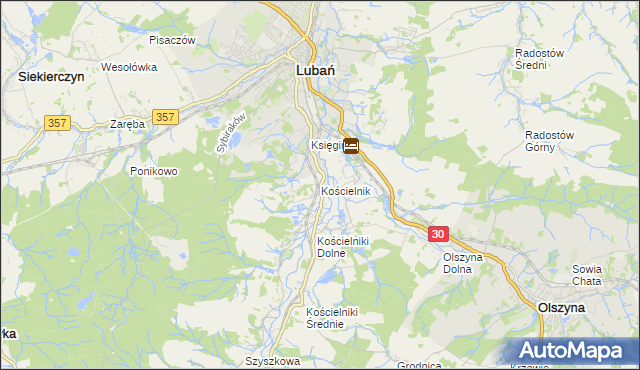 mapa Kościelnik gmina Lubań, Kościelnik gmina Lubań na mapie Targeo