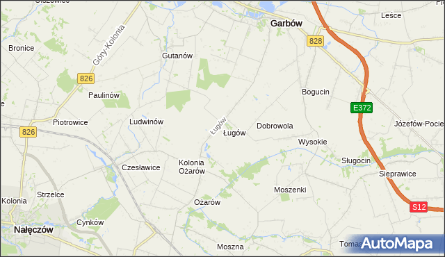 mapa Ługów gmina Jastków, Ługów gmina Jastków na mapie Targeo