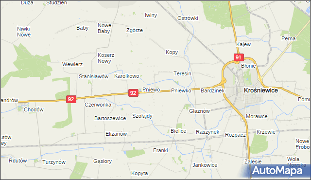 mapa Ostałów gmina Krośniewice, Ostałów gmina Krośniewice na mapie Targeo