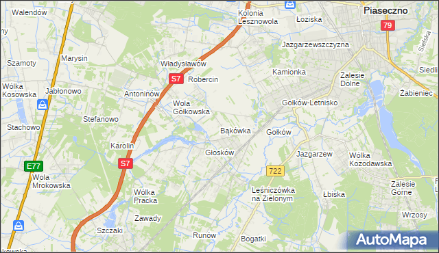 mapa Bąkówka gmina Piaseczno, Bąkówka gmina Piaseczno na mapie Targeo