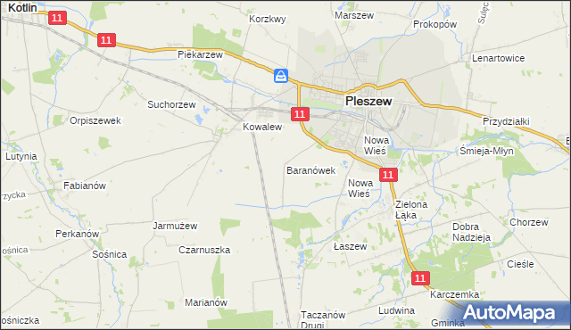 mapa Baranówek gmina Pleszew, Baranówek gmina Pleszew na mapie Targeo