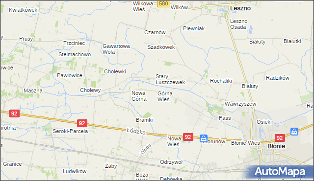 mapa Górna Wieś gmina Błonie, Górna Wieś gmina Błonie na mapie Targeo
