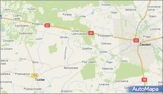 mapa Józefów gmina Tczów, Józefów gmina Tczów na mapie Targeo