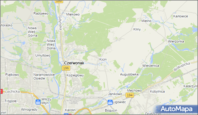 mapa Kicin gmina Czerwonak, Kicin gmina Czerwonak na mapie Targeo