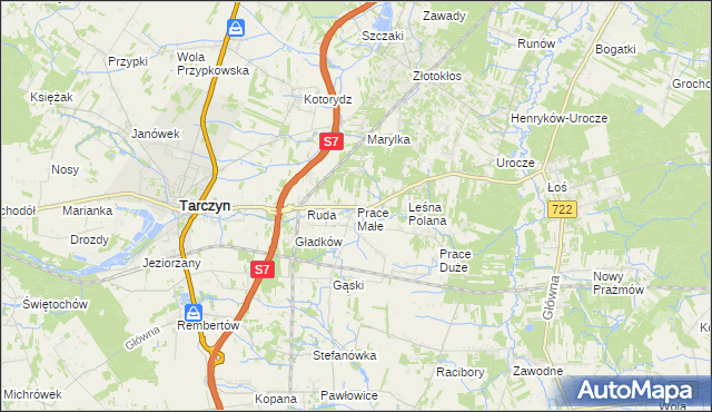 mapa Prace Małe, Prace Małe na mapie Targeo