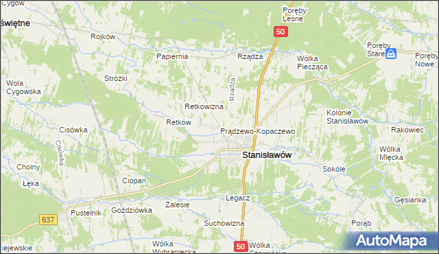 mapa Prądzewo-Kopaczewo, Prądzewo-Kopaczewo na mapie Targeo