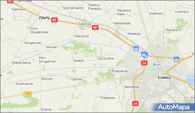 mapa Szczudłów, Szczudłów na mapie Targeo