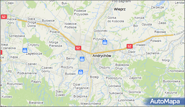 mapa Andrychów, Andrychów na mapie Targeo