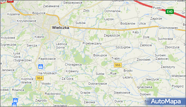 mapa Biskupice powiat wielicki, Biskupice powiat wielicki na mapie Targeo