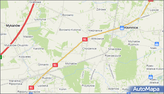 mapa Chorzenice gmina Kłomnice, Chorzenice gmina Kłomnice na mapie Targeo