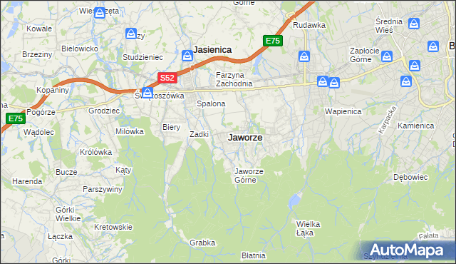 mapa Jaworze powiat bielski, Jaworze powiat bielski na mapie Targeo