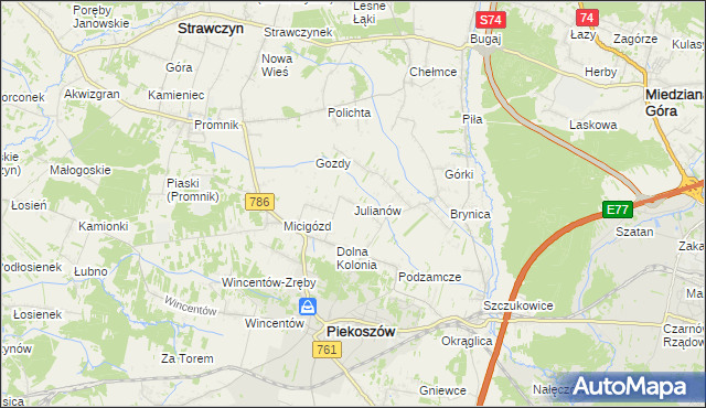 mapa Julianów gmina Piekoszów, Julianów gmina Piekoszów na mapie Targeo
