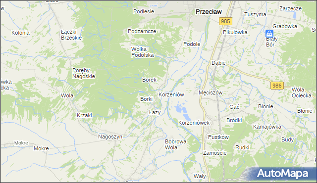 mapa Korzeniów gmina Żyraków, Korzeniów gmina Żyraków na mapie Targeo