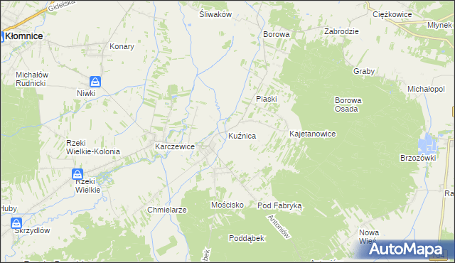 mapa Kuźnica gmina Kłomnice, Kuźnica gmina Kłomnice na mapie Targeo