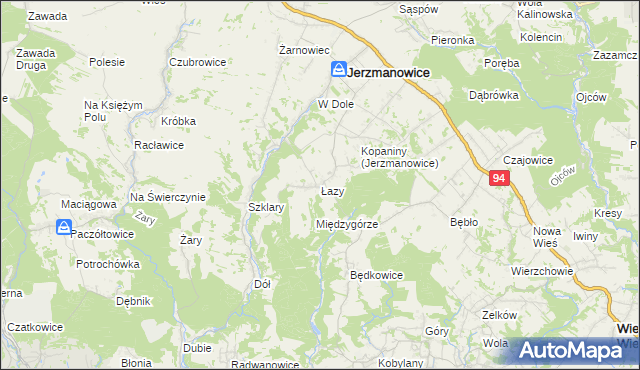mapa Łazy gmina Jerzmanowice-Przeginia, Łazy gmina Jerzmanowice-Przeginia na mapie Targeo