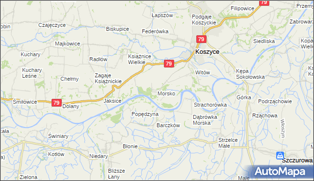mapa Morsko gmina Koszyce, Morsko gmina Koszyce na mapie Targeo