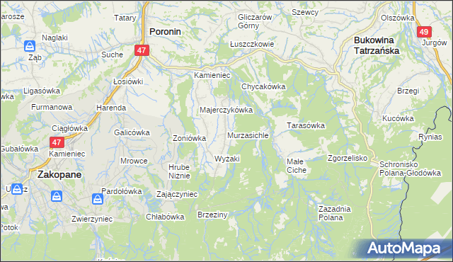 mapa Murzasichle, Murzasichle na mapie Targeo