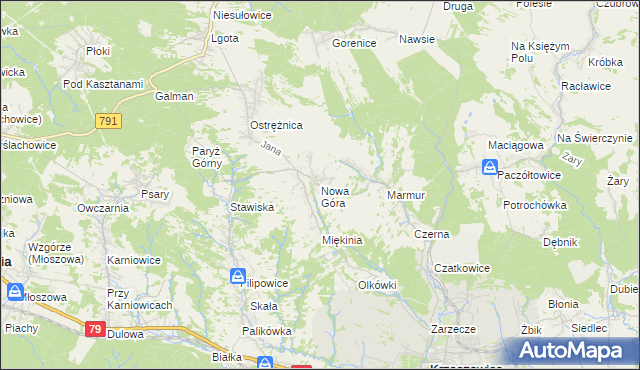 mapa Nowa Góra gmina Krzeszowice, Nowa Góra gmina Krzeszowice na mapie Targeo