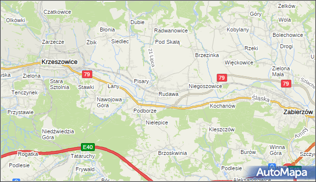 mapa Rudawa gmina Zabierzów, Rudawa gmina Zabierzów na mapie Targeo