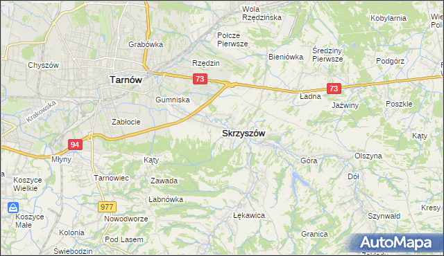 mapa Skrzyszów powiat tarnowski, Skrzyszów powiat tarnowski na mapie Targeo