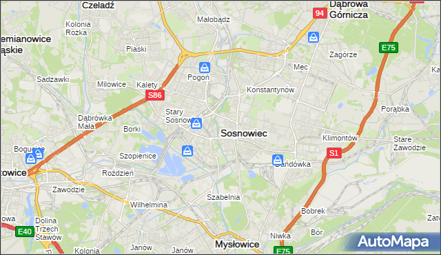 mapa Sosnowca, Sosnowiec na mapie Targeo