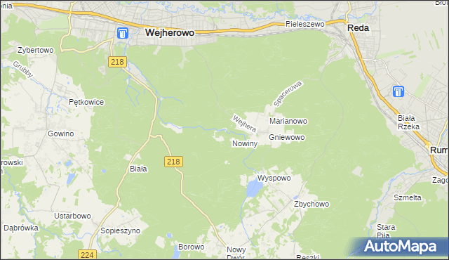 mapa Młynki gmina Wejherowo, Młynki gmina Wejherowo na mapie Targeo
