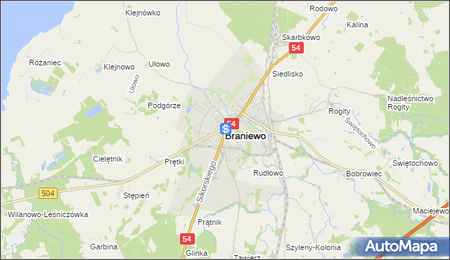 mapa Braniewo, Braniewo na mapie Targeo