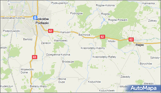 mapa Krasnodęby-Kasmy, Krasnodęby-Kasmy na mapie Targeo