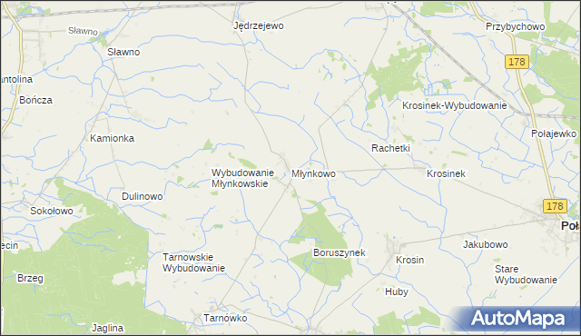 mapa Młynkowo gmina Połajewo, Młynkowo gmina Połajewo na mapie Targeo