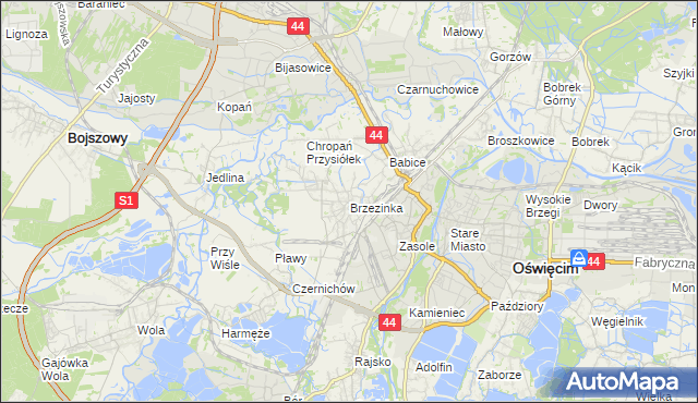 mapa Brzezinka gmina Oświęcim, Brzezinka gmina Oświęcim na mapie Targeo