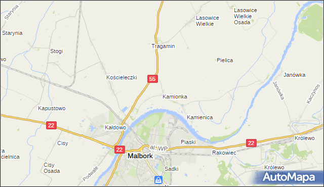 mapa Kamionka gmina Malbork, Kamionka gmina Malbork na mapie Targeo