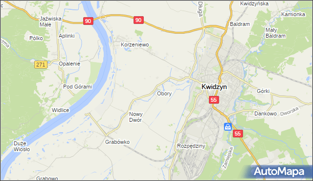 mapa Obory gmina Kwidzyn, Obory gmina Kwidzyn na mapie Targeo