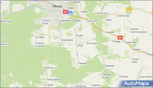 mapa Osiek gmina Olkusz, Osiek gmina Olkusz na mapie Targeo