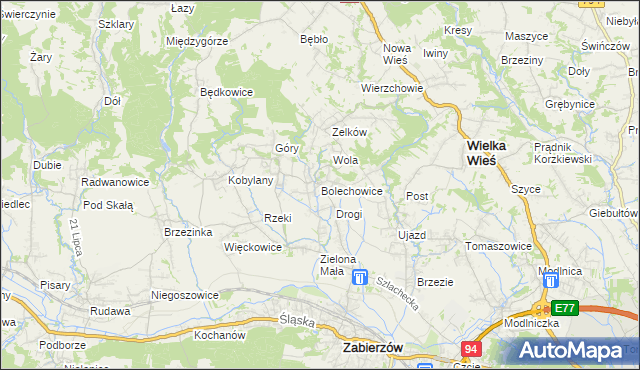 mapa Bolechowice gmina Zabierzów, Bolechowice gmina Zabierzów na mapie Targeo