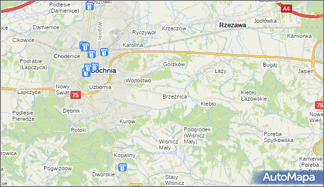 mapa Brzeźnica gmina Bochnia, Brzeźnica gmina Bochnia na mapie Targeo