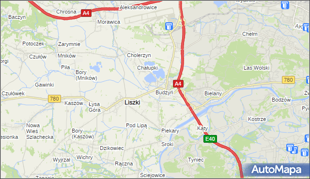 mapa Budzyń gmina Liszki, Budzyń gmina Liszki na mapie Targeo