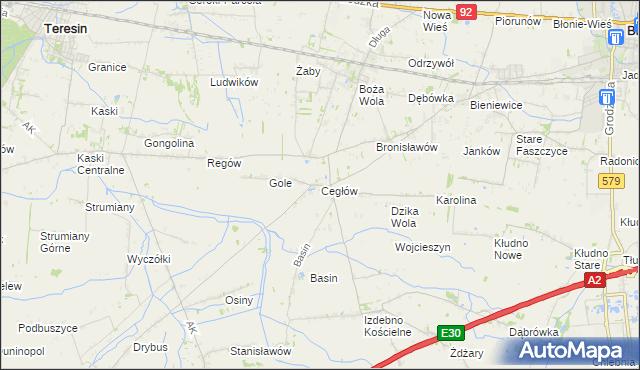 mapa Cegłów gmina Baranów, Cegłów gmina Baranów na mapie Targeo