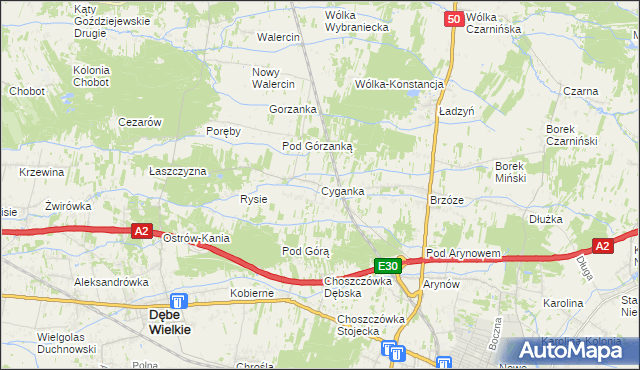 mapa Cyganka gmina Dębe Wielkie, Cyganka gmina Dębe Wielkie na mapie Targeo