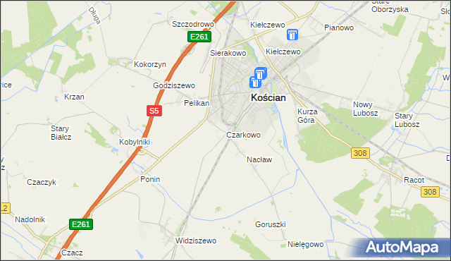 mapa Czarkowo gmina Kościan, Czarkowo gmina Kościan na mapie Targeo