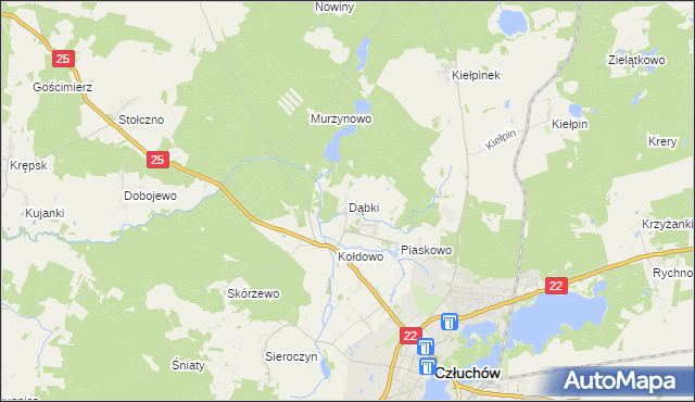 mapa Dąbki gmina Człuchów, Dąbki gmina Człuchów na mapie Targeo