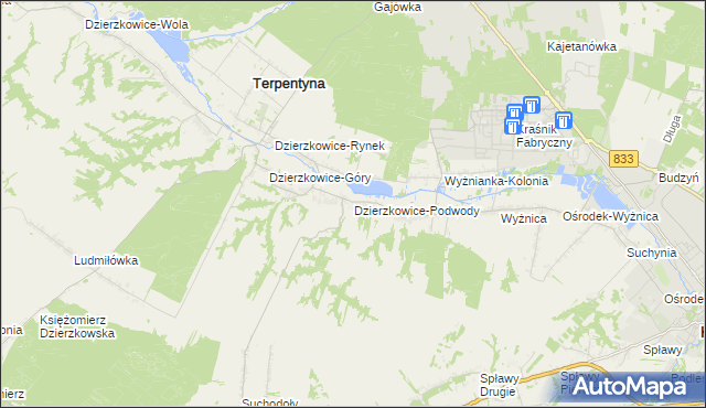 mapa Dzierzkowice-Podwody, Dzierzkowice-Podwody na mapie Targeo