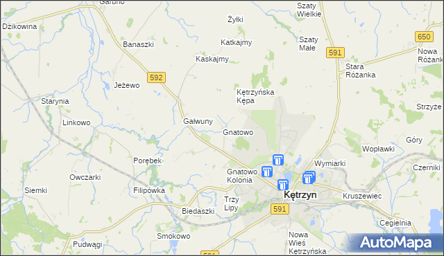 mapa Gnatowo gmina Kętrzyn, Gnatowo gmina Kętrzyn na mapie Targeo