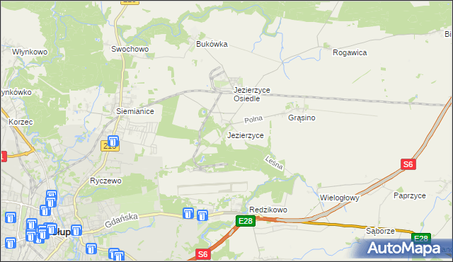 mapa Jezierzyce gmina Słupsk, Jezierzyce gmina Słupsk na mapie Targeo