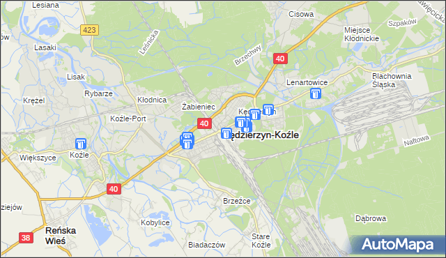mapa Kędzierzyna-Koźle, Kędzierzyn-Koźle na mapie Targeo