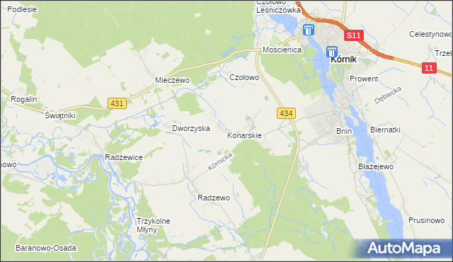 mapa Konarskie gmina Kórnik, Konarskie gmina Kórnik na mapie Targeo