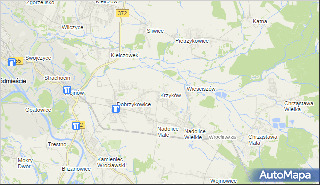 mapa Krzyków gmina Czernica, Krzyków gmina Czernica na mapie Targeo