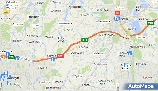 mapa Łączka gmina Dębowiec, Łączka gmina Dębowiec na mapie Targeo